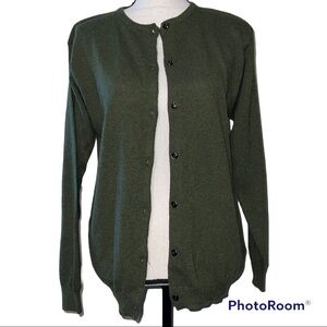 ANNA MILANI large women's lambswool Italian cardigan dark green buttons vintage